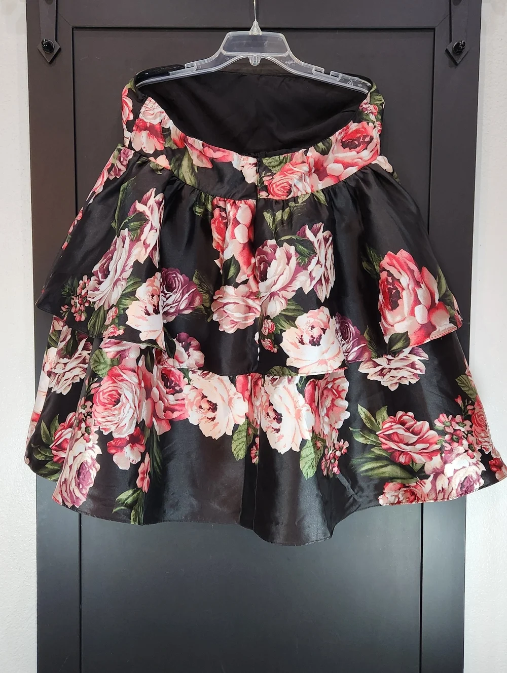 NWT If by the Sea Los Angeles XL Black Pink Rose Floral Taffeta Tiered Dress